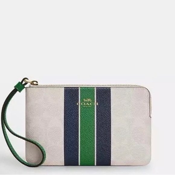 Coach White and Green Wristlet Clutch - Picture 1 of 3
